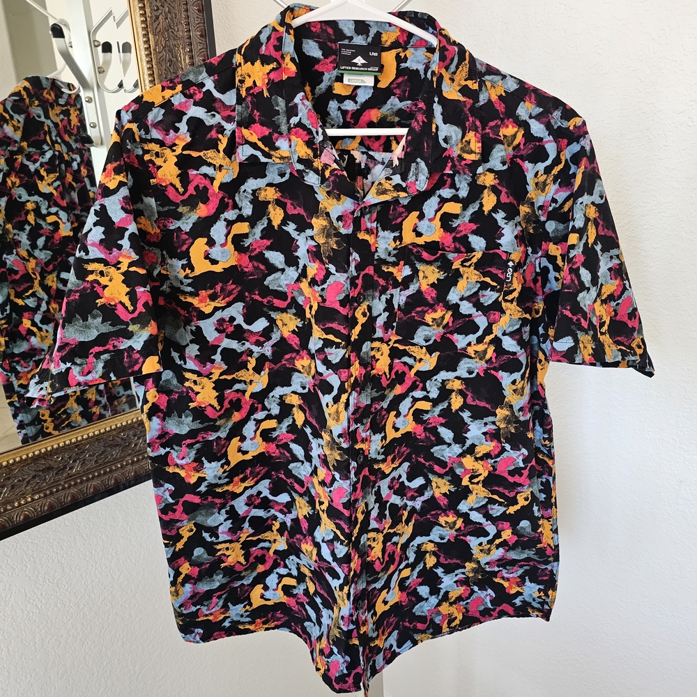 Lift Research Group LRG Multicolor Abstract Print Casual Button Down Shirt